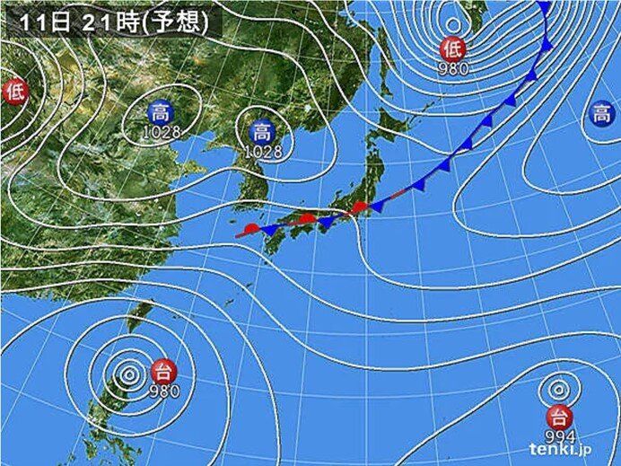 11日(月)の天気　沖縄は台風18号の影響で強風　北海道は前線通過で大雨・暴風