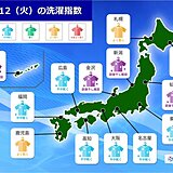 12日(火)の「洗濯指数」　北海道は乾いた空気に包まれて洗濯日和に