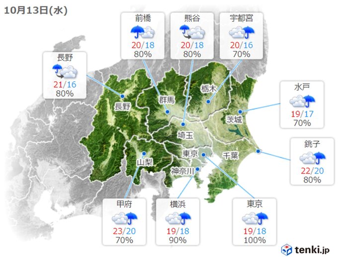 関東は冷たい雨の一日に