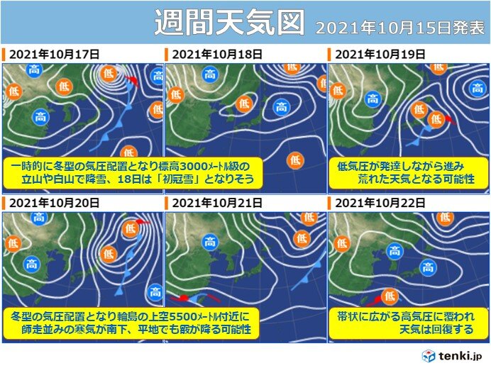 20日頃は更に一段強い寒気が南下!　標高の高い峠道は雪、平地でも霰が降る可能性