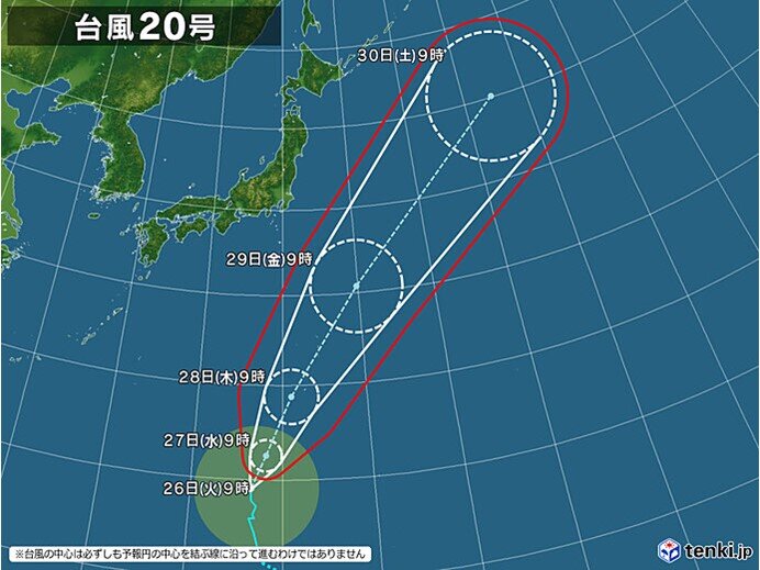 台風20号　発達しながらゆっくりと北上