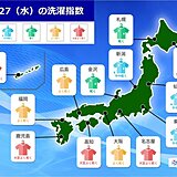 27日(水)沖縄　九州～東海洗濯OK　関東～北海道空模様に注意!