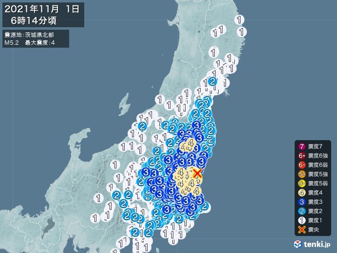 福島県 茨城県 栃木県で震度4の地震 津波の心配なし 気象予報士 日直主任 2021年11月01日 日本気象協会 Tenki Jp