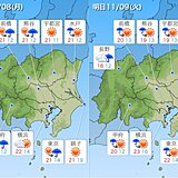 関東　8日月曜夜遅くから広く雨　「雨のピーク」は9日火曜午前中