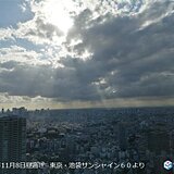 東京都心　にわか雨の後「天使のはしご」　今夜は広く雨に