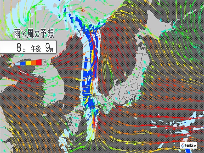 8日 西日本は帰宅時間帯に荒天 近畿は9日未明がピーク