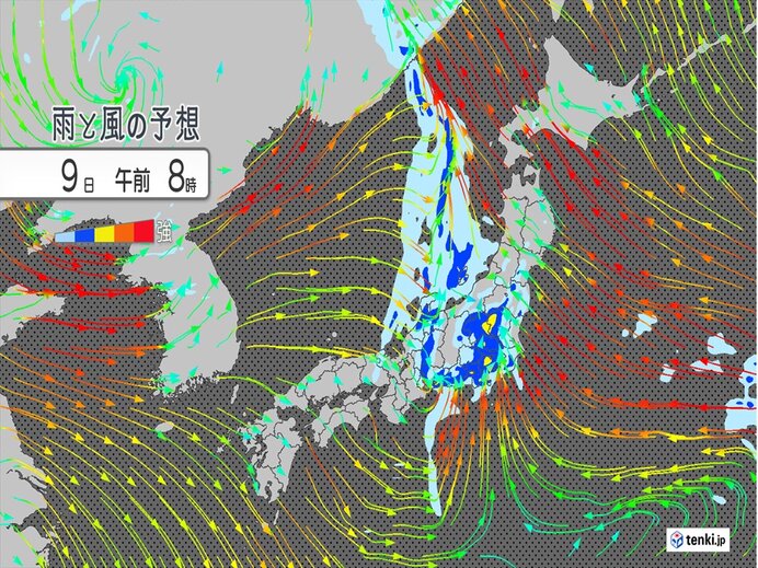 関東 あす9日(火)朝の通勤時間帯 激しい雨や雷雨の所