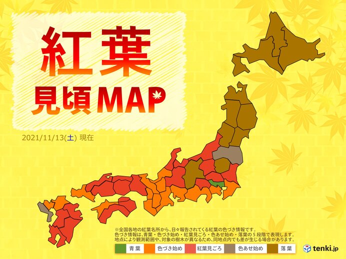 週末の天気　紅葉シーズン真っ盛り　行楽や紅葉狩りに最適な所は?