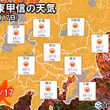 17日(水)　関東甲信　南部の雨は朝まで　日中は晴れて柔らかい日差し