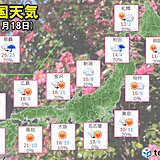 18日(木)の天気　西～東日本での太陽の出番は昼頃から　北日本は午後から傘の出番