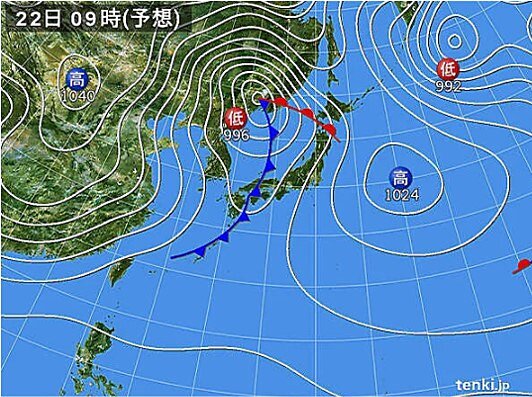 あす22日(月)は全国的に雨・風強まる