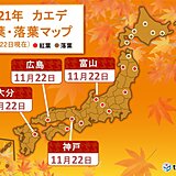 西日本と北陸　カエデの紅葉やイチョウの黄葉の便りが続々と