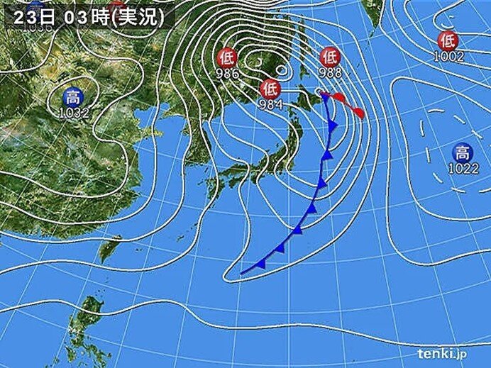 北海道・東北の日本海側　平均風速20メートル以上を観測