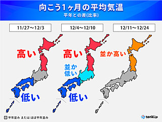 1か月予報　12月は本格的な「冬」到来　積雪や厳しい寒さに注意　西回りで寒気流入