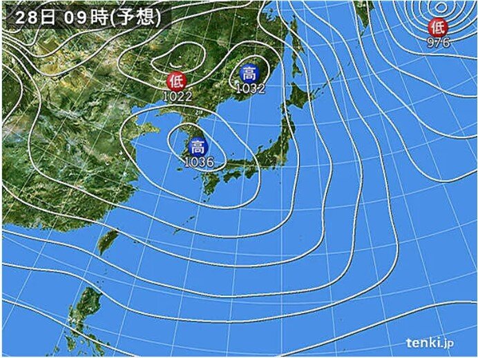 28日(日)　日本海側の雪や雨は次第にやむ　太平洋側は行楽日和