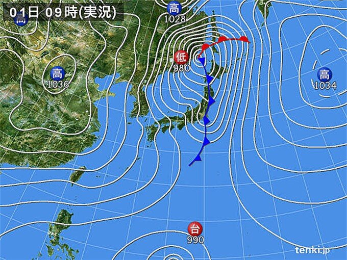 2日にかけ、暴風や吹雪、路面状況の変化に警戒