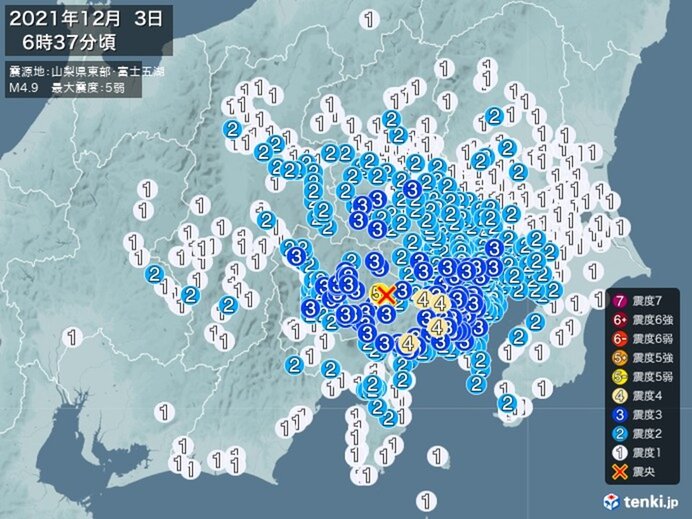 山梨県東部で震度5弱　12月に入り 震度3以上の地震を毎日観測　日頃から備えを