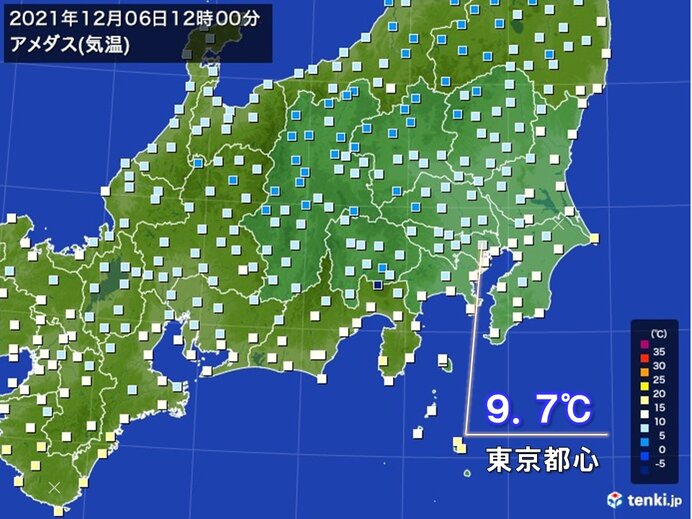 東京都心　正午の気温9.7℃と一桁　年末ごろの寒さ