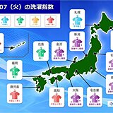 7日の「洗濯指数」　本州付近は部屋干し推奨　四国や九州南部、沖縄はよく乾きそう