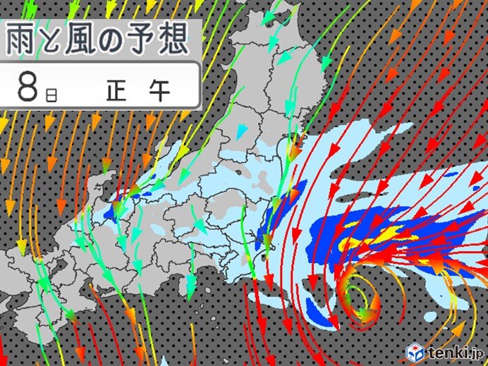 8日(水)の関東　大雨・暴風に警戒　茨城県では高潮にも注意　真冬の寒さ