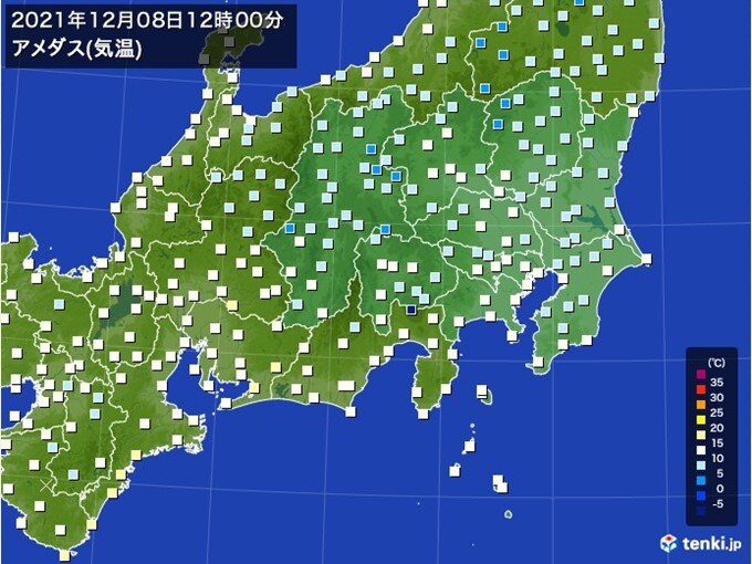 関東各地で正午の気温10度前後