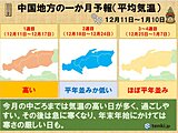 中国地方1か月予報　寒暖の差が大きい　クリスマス前から年始は寒さの厳しい日も