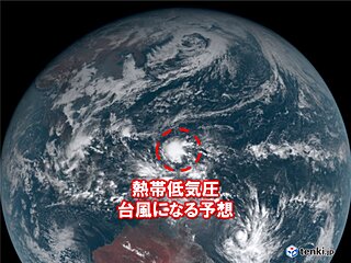 南の海上に熱帯低気圧　台風22号発生か　発達しながら西よりへ