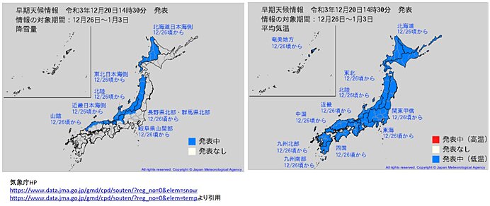 大雪や低温に関する早期天候情報