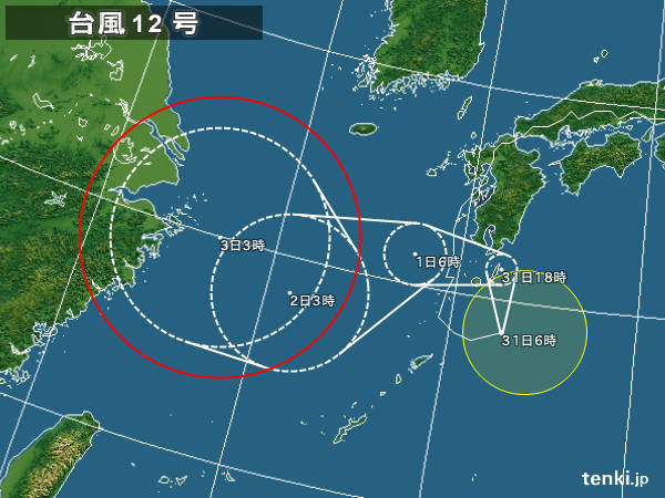 異例台風12号 ループのち再び暴風域発生 気象予報士 植木 奈緒子 18年07月31日 日本気象協会 Tenki Jp