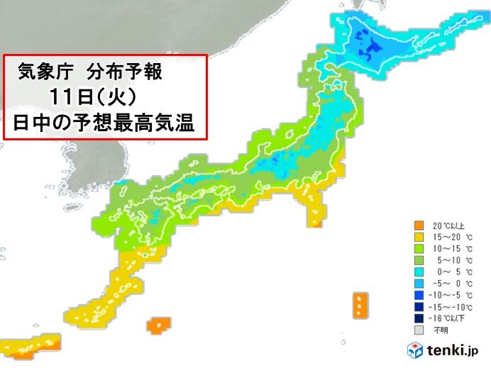 きょう11日　最高気温は広く10℃以下　全国的に厳しい寒さ