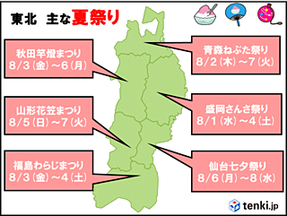 夏祭り真っ盛り　暑さと天気は?　東北