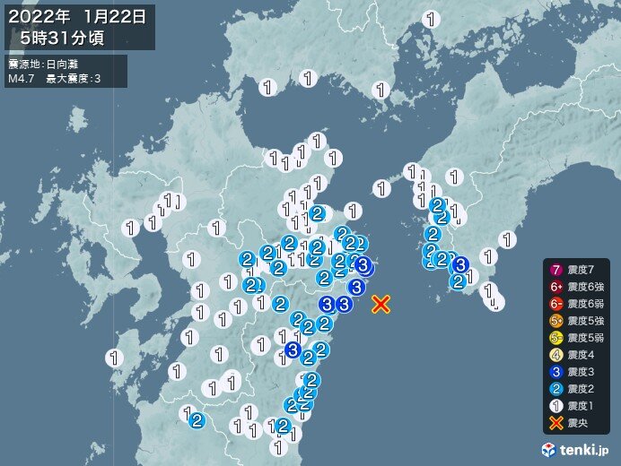 高知県 大分県 宮崎県で震度3の地震 津波の心配なし 気象予報士 日直主任 22年01月22日 日本気象協会 Tenki Jp