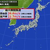 西日本の所々で「最大瞬間風速20メートル以上」を観測　東日本も強風に注意