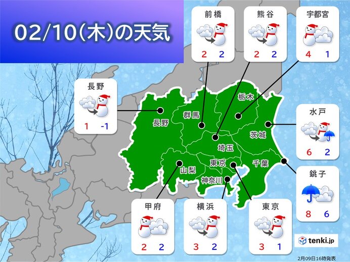 関東甲信 東京23区でも積雪 大雪の恐れも 最高気温3 の厳寒に 気象予報士 小野 聡子 22年02月09日 日本気象協会 Tenki Jp