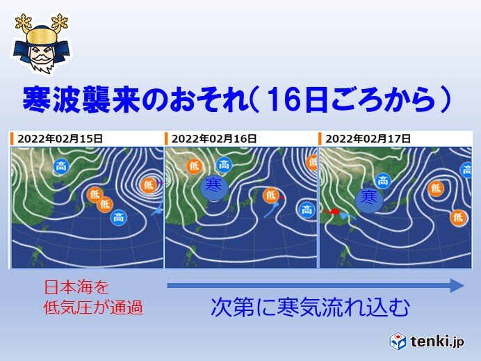 16日からは強い寒気が南下　厳しい寒さは長引くおそれも