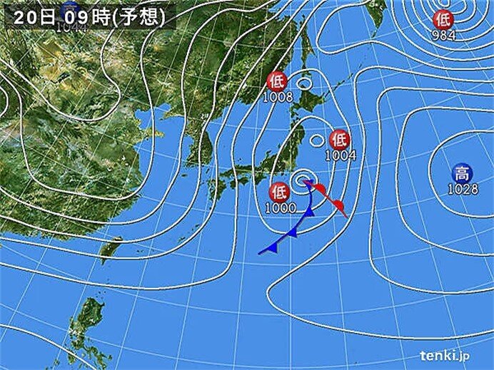 あさって20日(朝)にかけて　強い雨や風のピーク