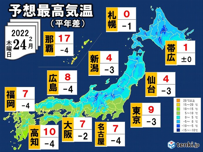 24日　予想最高気温(全国)