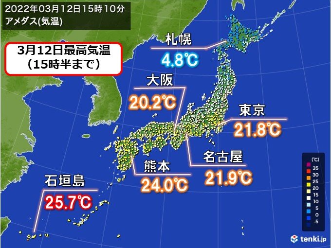 東京 大阪 名古屋で今年初 超 夏日やゴールデンウィークの頃の暖かさも 気象予報士 日直主任 22年03月12日 日本気象協会 Tenki Jp