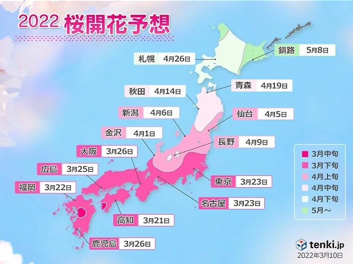 3月20日頃から九州～関東では桜の季節