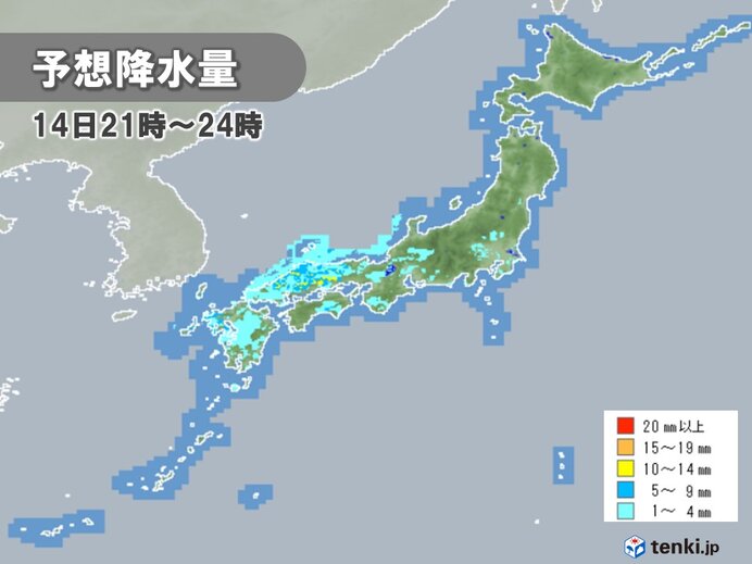 14日夜　西から再び雨