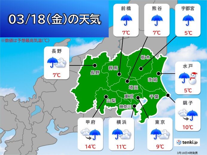 一転、真冬並みの寒さ　寒暖差注意