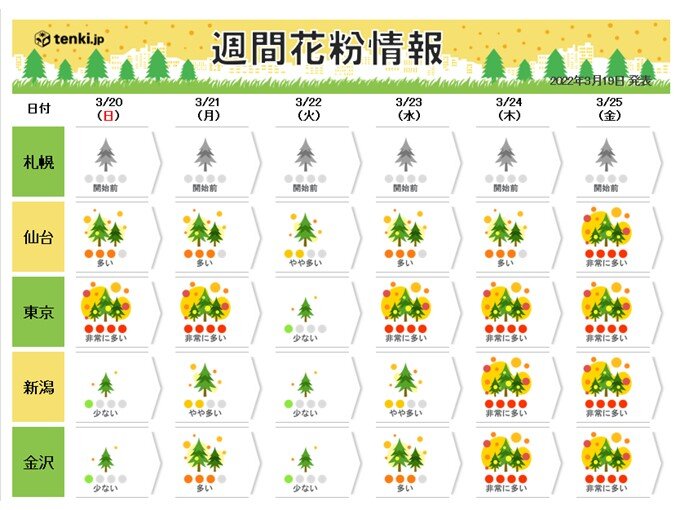 関東は連日「非常に多い」　北陸や東北も週の後半は大量飛散