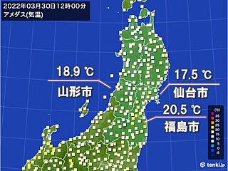 東北で気温急上昇　福島で20℃超え　なだれ、融雪に注意