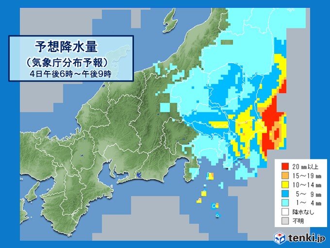 帰宅時間帯は雨風強まる　あす5日未明まで雨続く