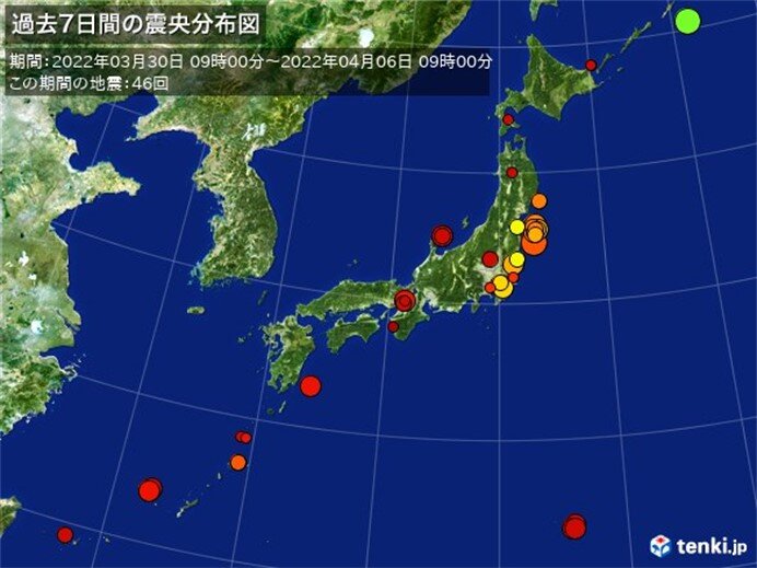 きょう未明　福島県沖で震度4の地震　ここ1週間の地震回数は震度4以上が6回