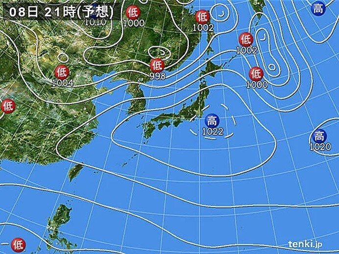 8日の天気　本州付近は高気圧に覆われる　全国的に日差し届く