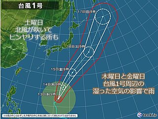 関西　台風1号　離れた所を通っても要注意!