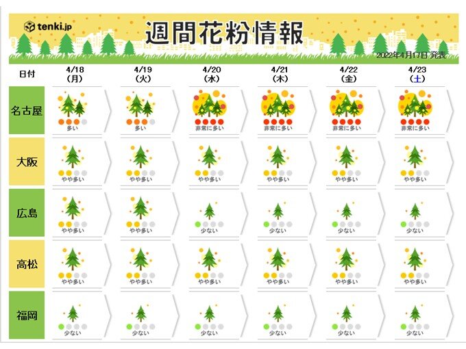 ヒノキ花粉 まだ 非常に多く 飛ぶ所も 花粉症の症状が落ち着いても油断せず 気象予報士 石榑 亜紀子 22年04月17日 日本気象協会 Tenki Jp