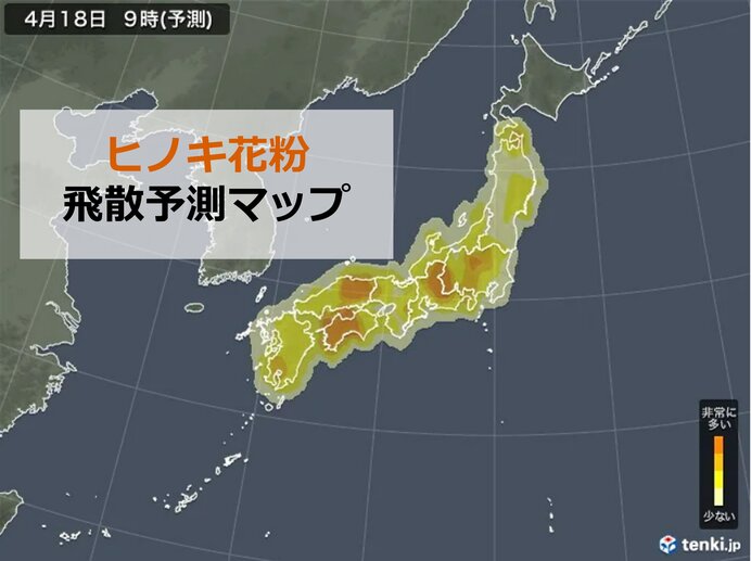 花粉飛散量　一番上のレベルの「非常に多い」予想の所も
