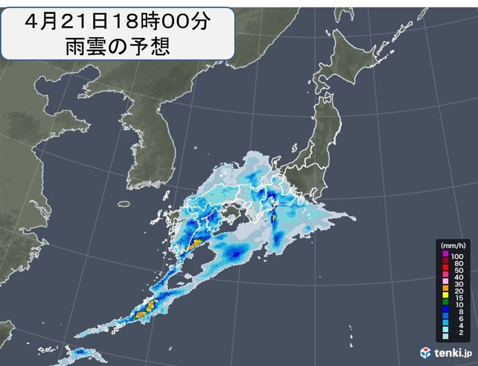 雨の範囲は東へ